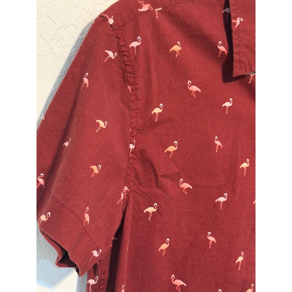 American Eagle Flex Men Shirt XS Flamingos Button Up Dark Red Stretch Valentine - Picture 12 of 13